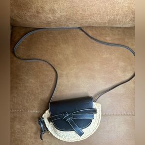 LOEWE Calfskin Raffia Mini Gate Crossbody Bag Natural Black